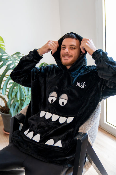 Snuggs Blanket Hoodie Black Monster